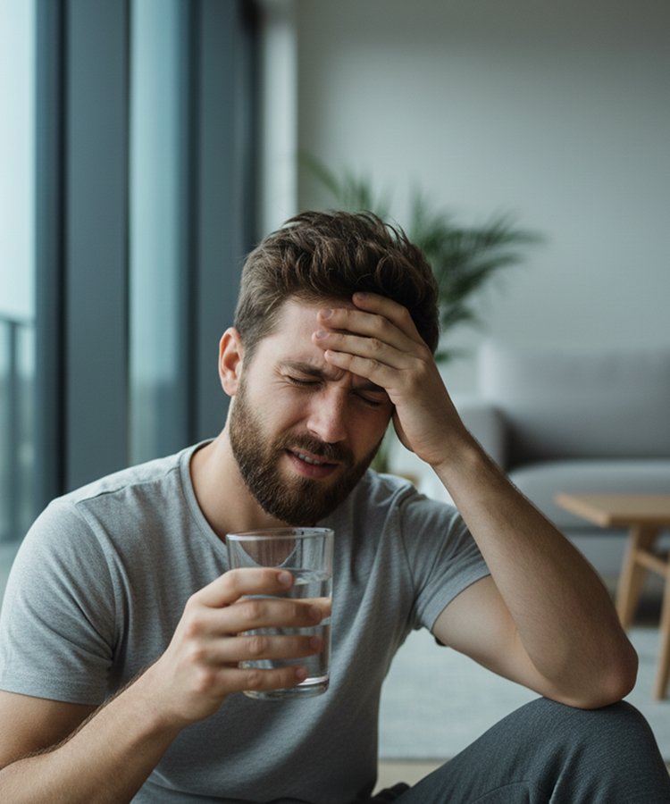 Мужчина страдает от похмелья